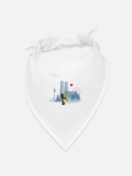 Skyline München mit Münchner Kindl und Herz - Bandana Dreieckstuch - Weiß