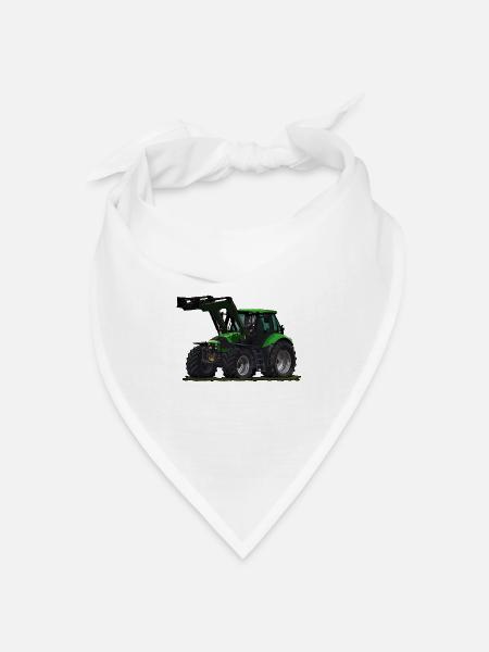 Hellgrüner Traktor mit Frontlader - Bandana Dreieckstuch - Weiß