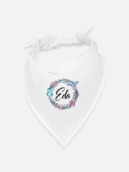 Eda, Name, Schriftzug, Blumenkranz, Geschenk - Bandana Dreieckstuch - Weiß
