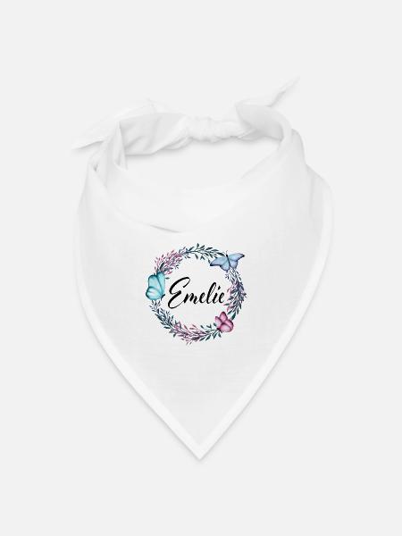 Emelie, Name, Schriftzug, Blumenkranz, Geschenk - Bandana Dreieckstuch - Weiß