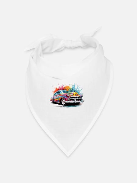 bunter Oldtimer - Bandana Dreieckstuch - Weiß