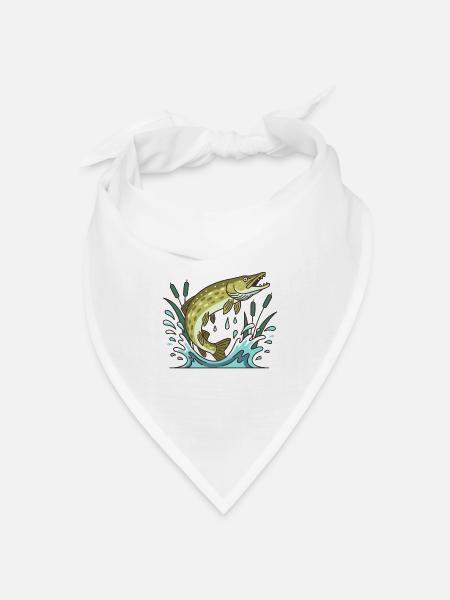 Hecht Angeln Raubfisch - Bandana Dreieckstuch - Weiß