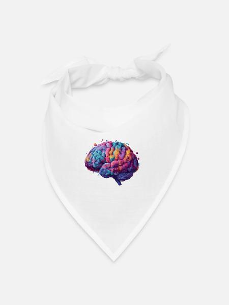 Buntes Neurodiversitäts Gehirn im farbenfrohen Kun - Bandana Dreieckstuch - Weiß