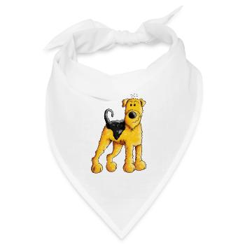 Happy Airedale Terrier - Comic - Hund - Dog - Fun - Bandana Dreieckstuch - Weiß - Vorne