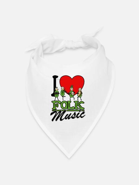 I Love Folk Music - Bandana Dreieckstuch - Weiß
