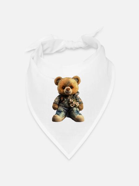 Blumenbär Hoodie mit Sneaker Teddybär - Bandana Dreieckstuch - Weiß