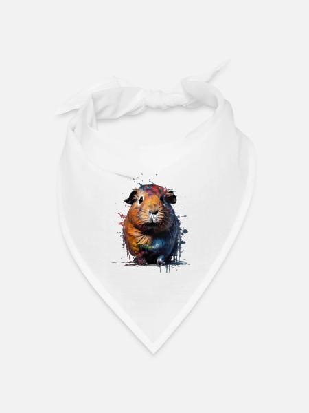 Guinea pig in watercolor with a colorful paint - Bandana Dreieckstuch - Weiß