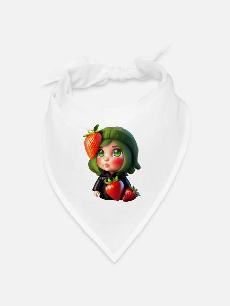 Puppe mit Erdbeeren - Bandana Dreieckstuch - Weiß