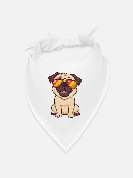 Verspielter Mops mit Sonnenbrille - Bandana Dreieckstuch - Weiß