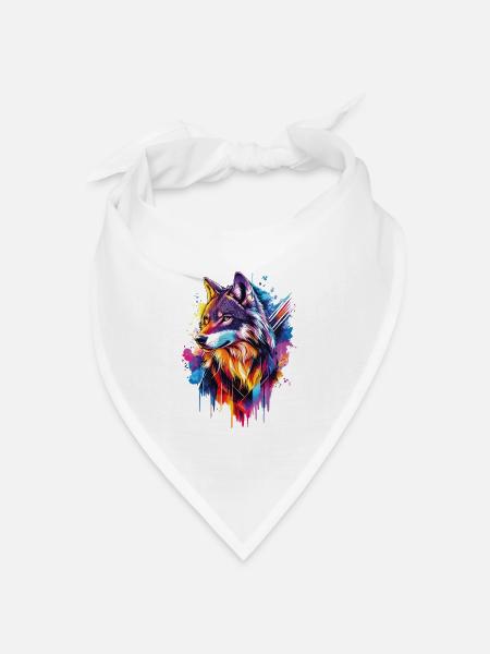 Wolf Wolfskopf Raubtier Wald Natur Wildnis Bunt - Bandana Dreieckstuch - Weiß
