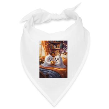 Niedliche Geister mit Halloween Kürbis - Bandana Dreieckstuch - Weiß - Vorne