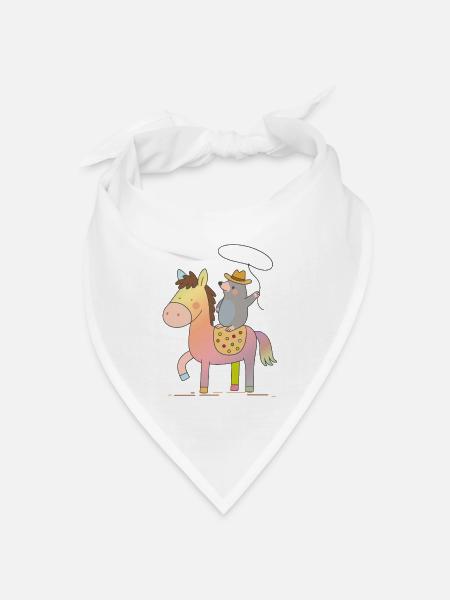Fröhlicher Maulwurf reitet auf buntem Pferd - Bandana Dreieckstuch - Weiß
