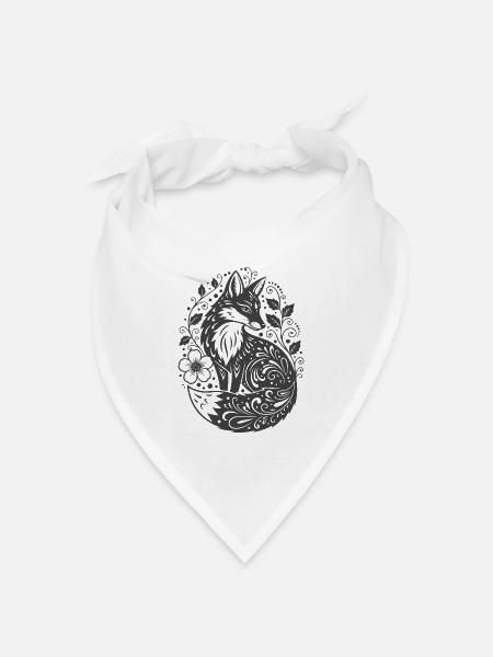 Ornamentfuchs mit Blütenranken - Bandana Dreieckstuch - Weiß