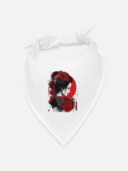 Geisha mit roten Rosen - Bandana Dreieckstuch - Weiß