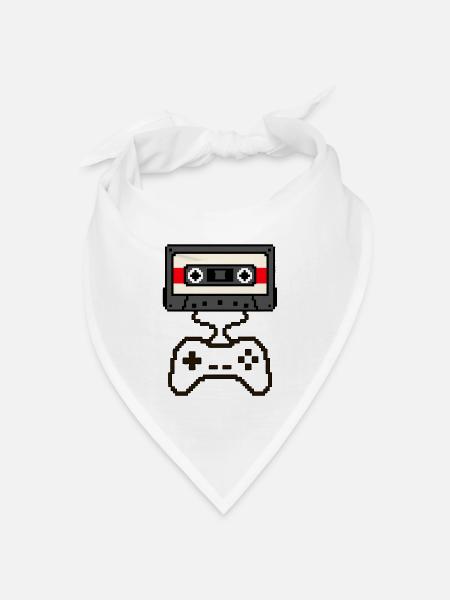 Retro Kassette Gaming Controller T-Shirt - Bandana Dreieckstuch - Weiß