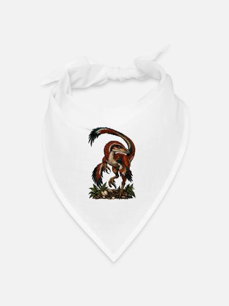 Bunter Urvogel-Raptor auf Dunkel - Bandana Dreieckstuch - Weiß