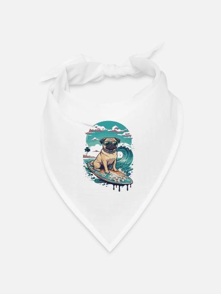 Mops Surf Tropenhund - Bandana Dreieckstuch - Weiß