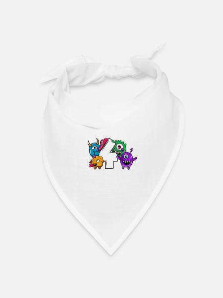 Monster Vierter Geburtstag 4 Jahre Geschenk - Bandana Dreieckstuch - Weiß