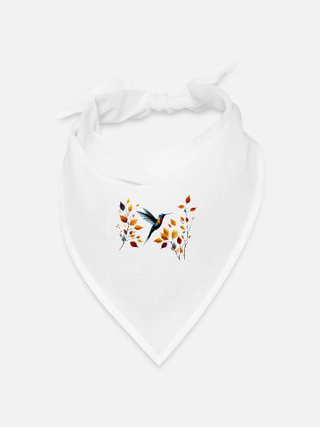 Kolibri und Herbstblätter - Bandana Dreieckstuch - Weiß