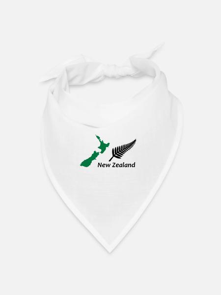 New Zealand - Map & Fern - Bandana Dreieckstuch - Weiß