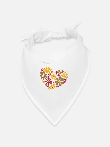 Großes Flower Power Herz, bunt - Bandana Dreieckstuch - Weiß