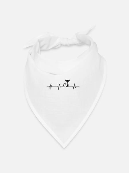 Katze EKG Herzschlag Heartbeat Cat - Bandana Dreieckstuch - Weiß