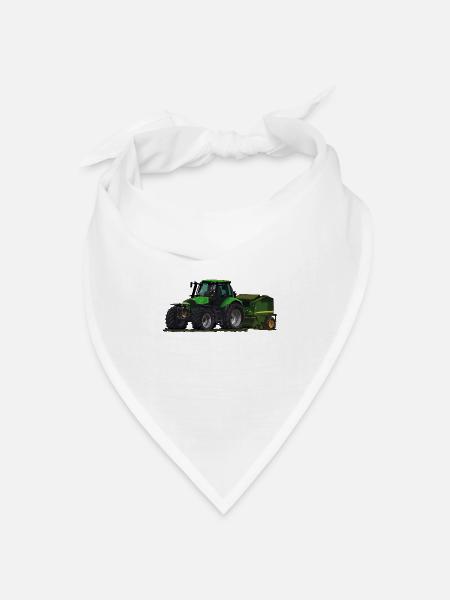 Hellgrüner Traktor mit Ballenpresse - Bandana Dreieckstuch - Weiß