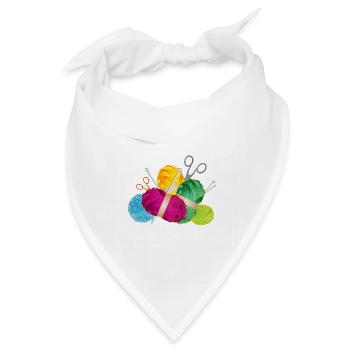 bunte Wollknäuel & Stricknadeln mit Schere - Bandana Dreieckstuch - Weiß - Vorne