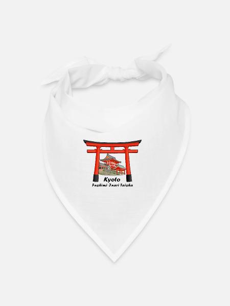 Kyoto, Japan, Fushimi Inari Taisha Handzeichnung - Bandana Dreieckstuch - Weiß