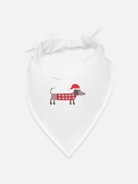 Weihnachtsdackel Hund mit Nikolausmütze und Pullover - Bandana Dreieckstuch - Weiß