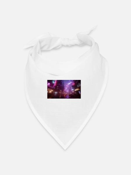 Cyberpunk Stadt4 - Bandana Dreieckstuch - Weiß