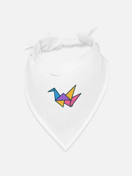 Bunter Origami-Kranich - Bandana Dreieckstuch - Weiß
