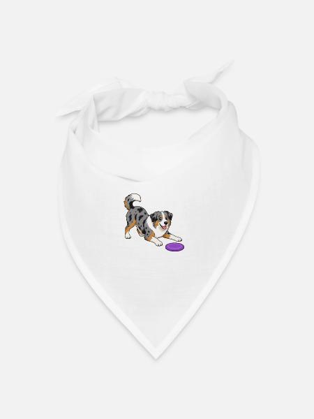 Frohen Australian Shepherd mit Frisbee. - Bandana Dreieckstuch - Weiß