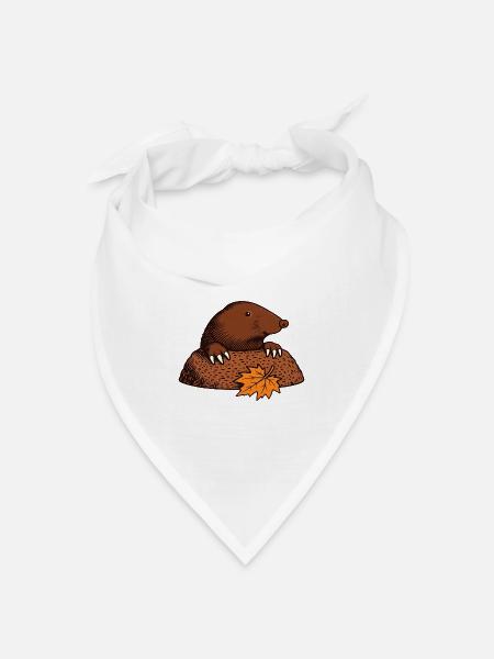Maulwurf mit Herbstblatt - Bandana Dreieckstuch - Weiß