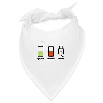 Akku-Philosophie: Optimist Pessimist Realist - Bandana Dreieckstuch - Weiß - Vorne