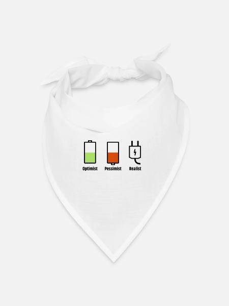 Akku-Philosophie: Optimist Pessimist Realist - Bandana Dreieckstuch - Weiß