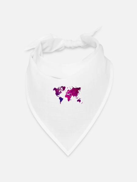 lila Weltkarte - Bandana Dreieckstuch - Weiß