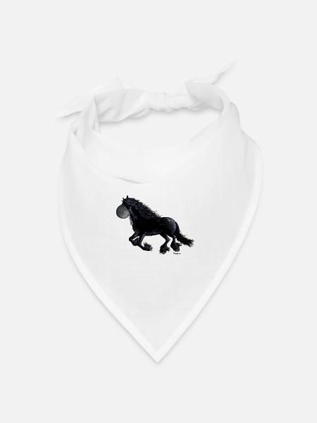 Schwarzes Friesenpferd - Friese - Bandana Dreieckstuch - Weiß
