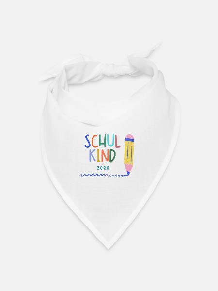 Schulkind 2026 bunte Schrift - Buntstift - Bandana Dreieckstuch - Weiß