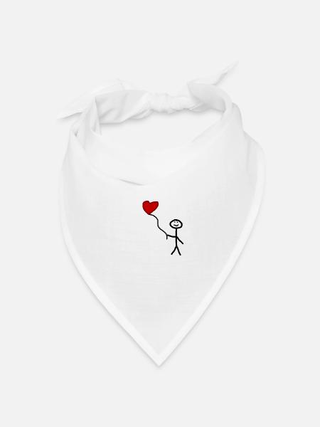 Strichfigur mit Herz Luftballon - Bandana Dreieckstuch - Weiß