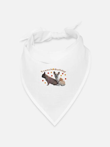 Französische Bulldoggen Blumen - Bandana Dreieckstuch - Weiß