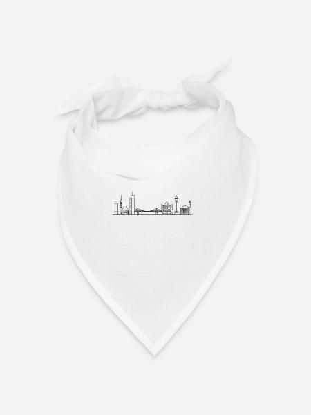 Frankfurter Skyline in Schwarz mit Details - Bandana Dreieckstuch - Weiß