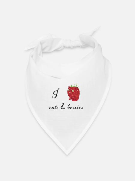 Ich liebe Katzen und Beeren - Bandana Dreieckstuch - Weiß