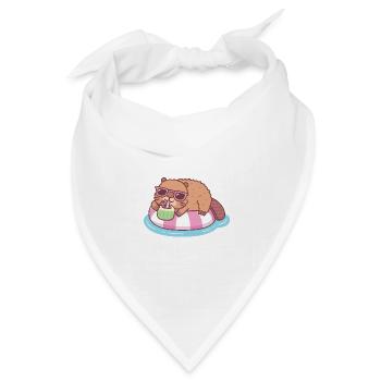 Niedlicher Biber, der auf Poolschwimmer mit Kokosnuss chillt - Bandana Dreieckstuch - Weiß - Vorne