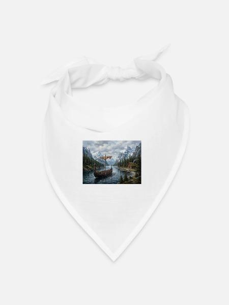 Wikinger-Langschiff - Bandana Dreieckstuch - Weiß