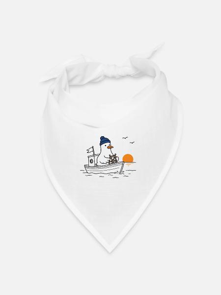 Möwe auf Boot im Sonnenuntergang - Bandana Dreieckstuch - Weiß
