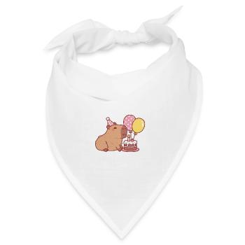 Niedliches Kapibara mit Geburtstagskuchen und Luftballons - Bandana Dreieckstuch - Weiß - Vorne