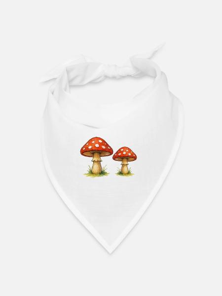 Rote Fliegenpilze im Gras - Bandana Dreieckstuch - Weiß