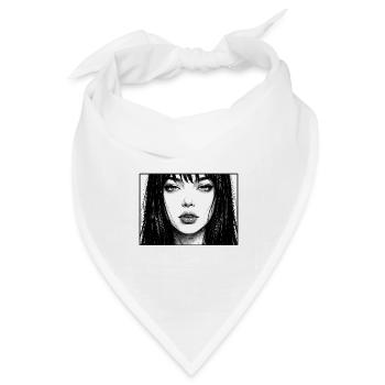 Monochrom Porträt mit langen Haaren - Bandana Dreieckstuch - Weiß - Vorne