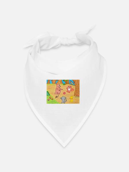 Verspieltes Waldfreunde-Ballspiel - Bandana Dreieckstuch - Weiß